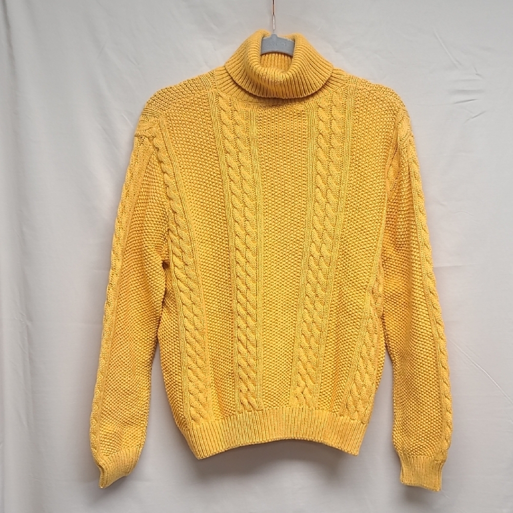 Vintage Wainscott Mustard Yellow Cable Knit Turtleneck Sweater - Size M